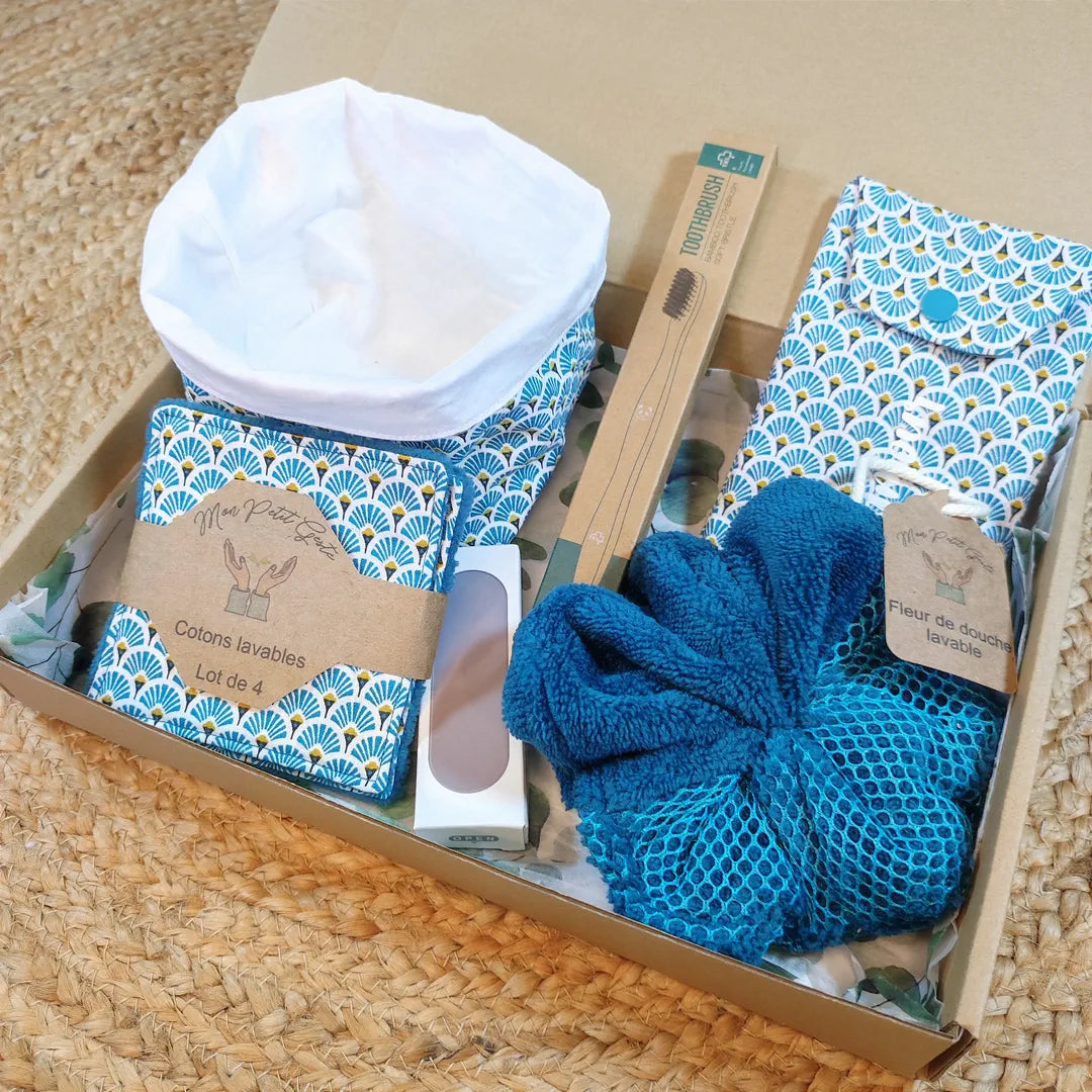 Coffret zéro déchet salle de bain bleu