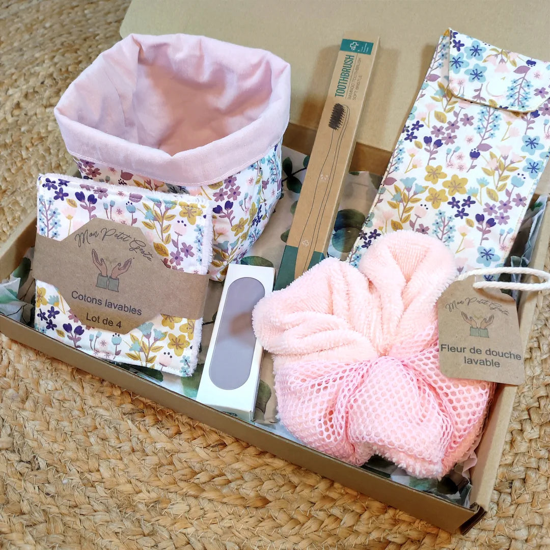 Coffret zéro déchet salle de bain motifs fleurs