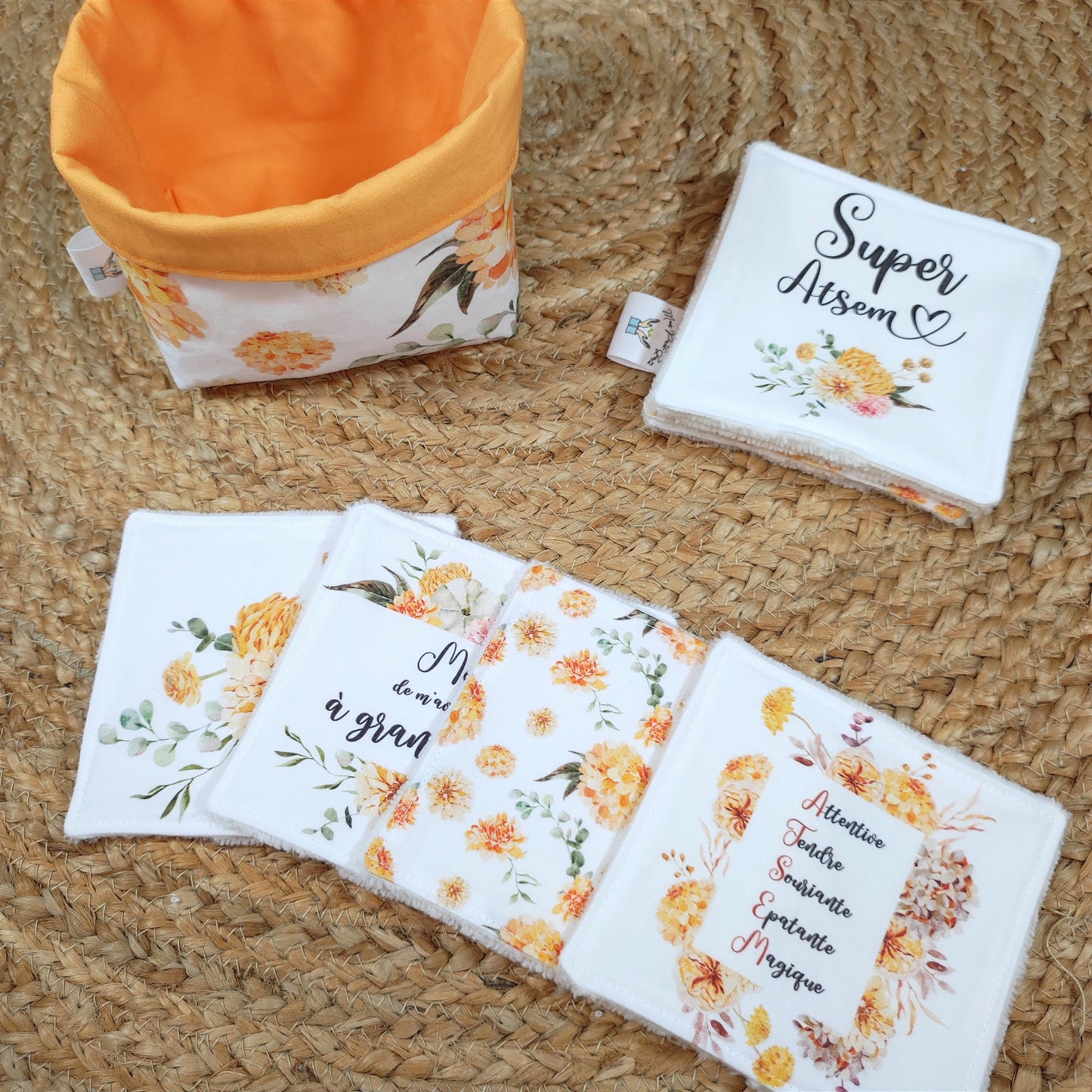 Lot de 8 cotons lavables et panier - "Atsem"