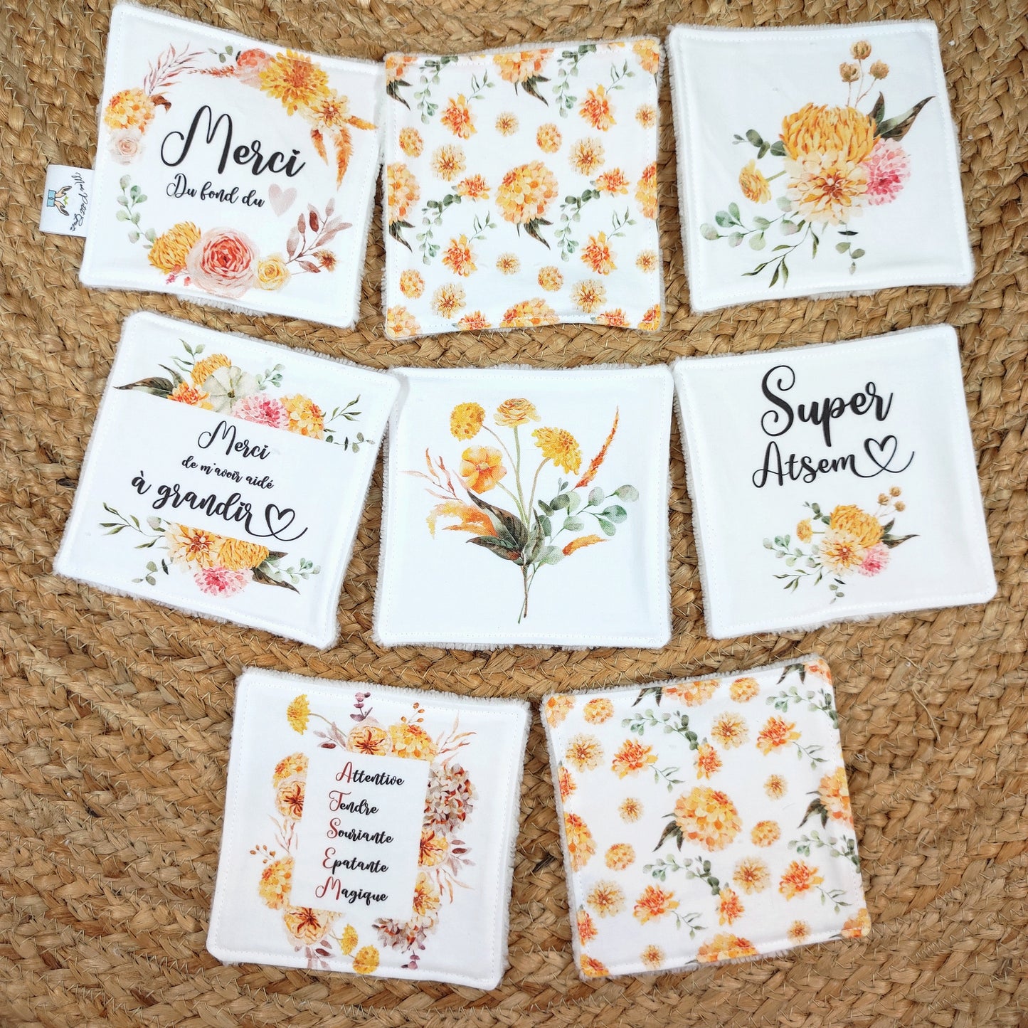 Lot de 8 cotons lavables et panier - "Atsem"