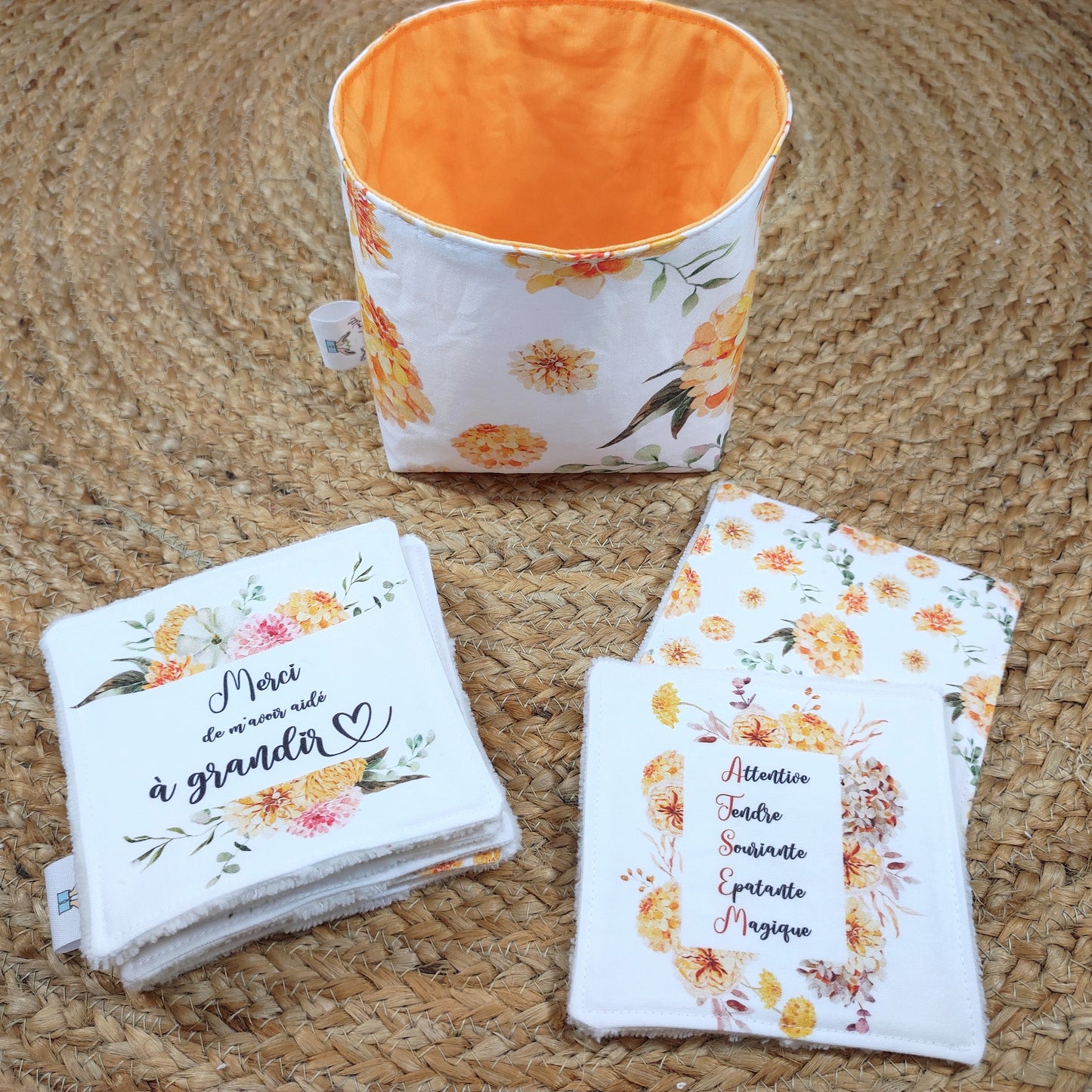 Lot de 8 cotons lavables et panier - "Atsem"