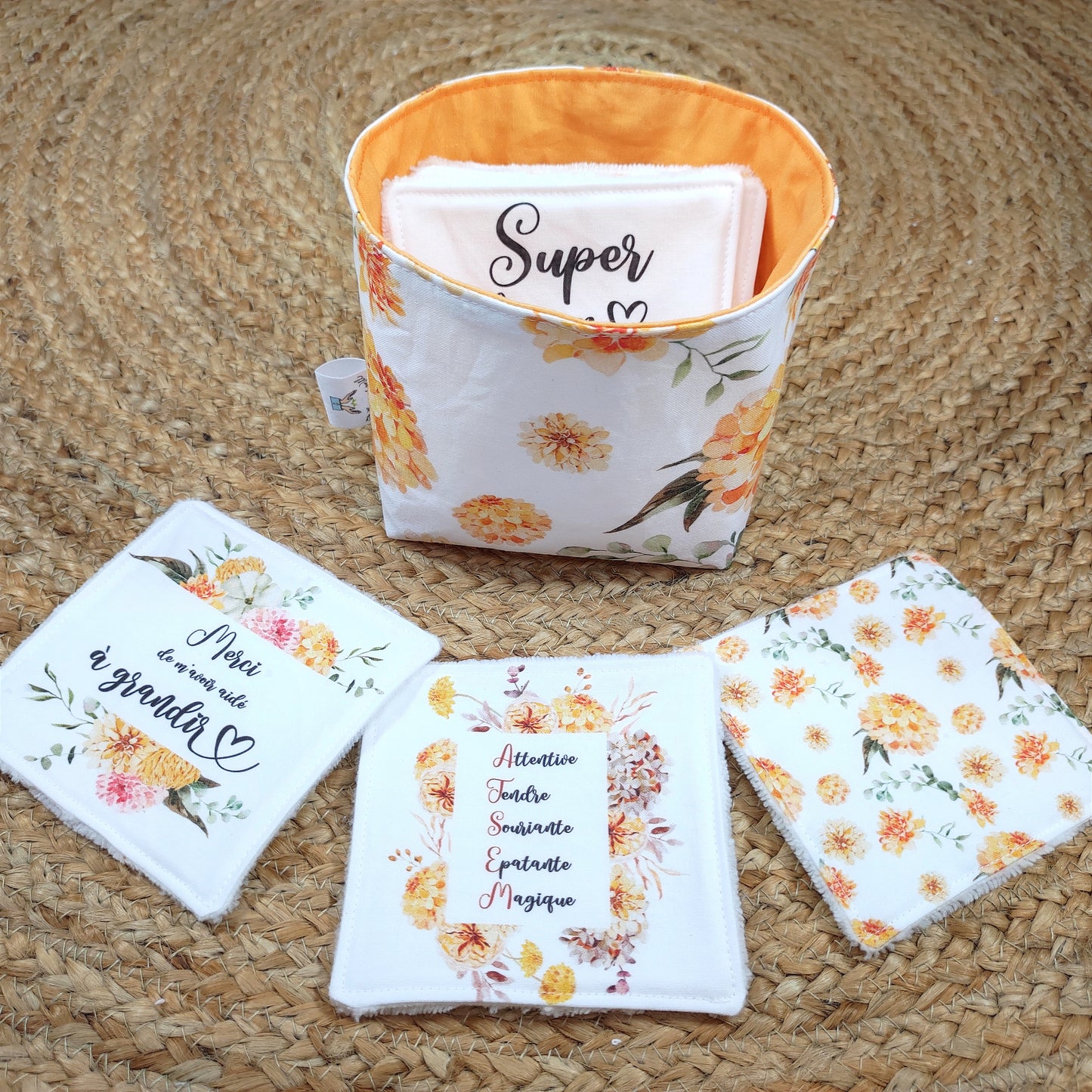 Lot de 8 cotons lavables et panier - "Atsem"