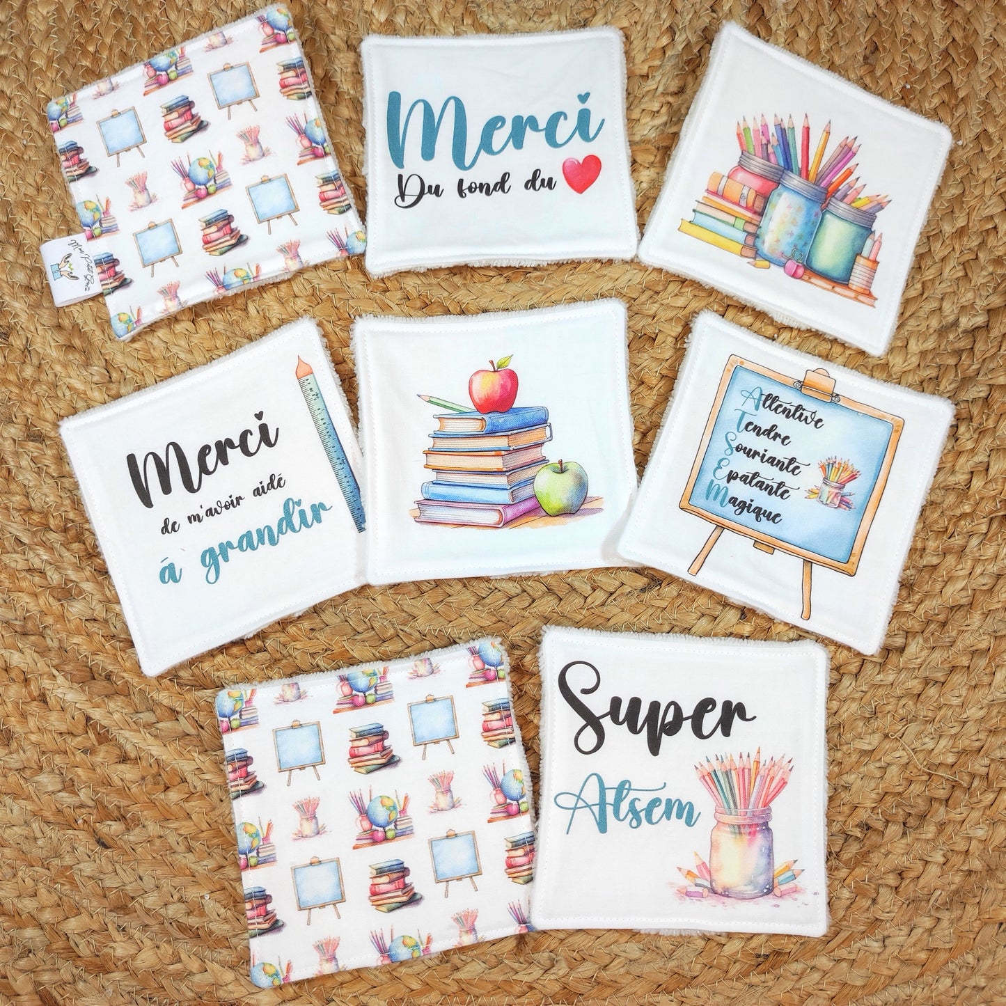 Lot de 8 cotons lavables et panier - "Super Atsem"