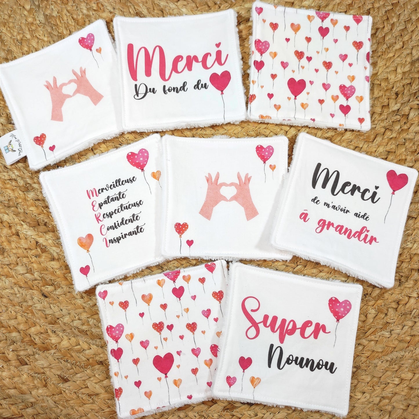 Lot de 8 cotons lavables et panier - "Super Nounou"