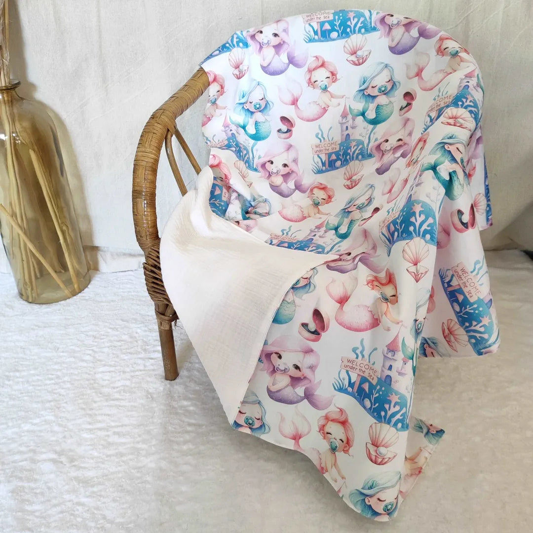 couverture légère pour bébé en double gaze motifs sirène