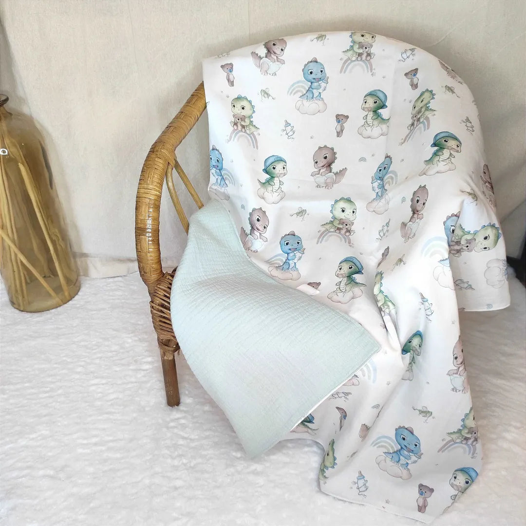 couverture légère pour bébé en double gaze motifs animaux bébé dinosaures