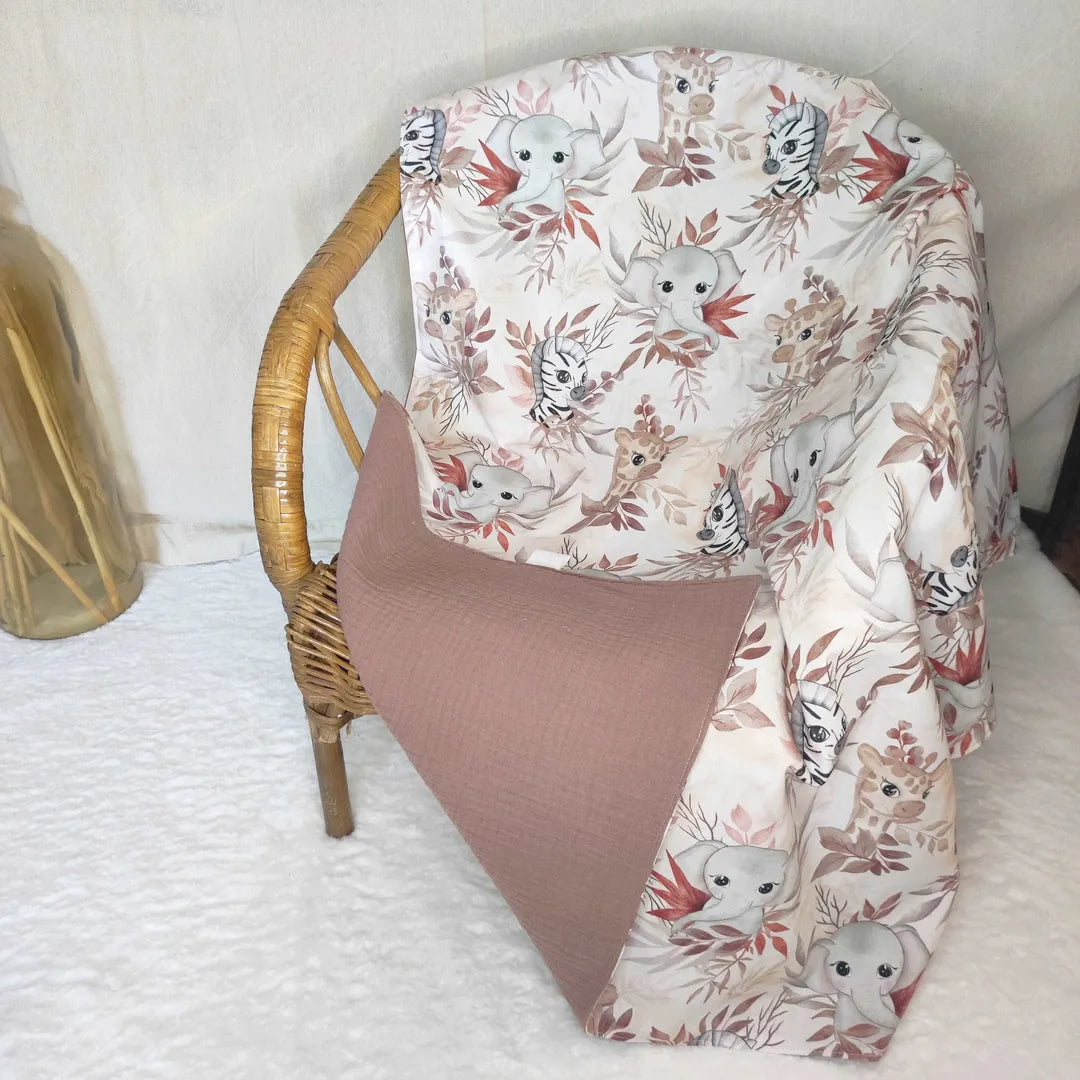 couverture légère pour bébé en double gaze motifs animaux safari