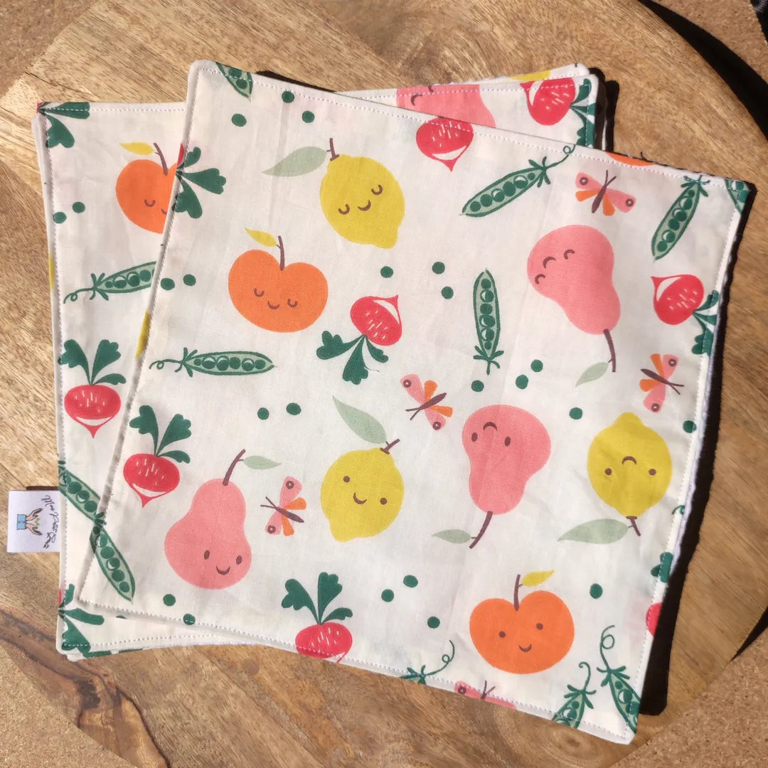 essuie-tout lavables motifs fruits et légumes