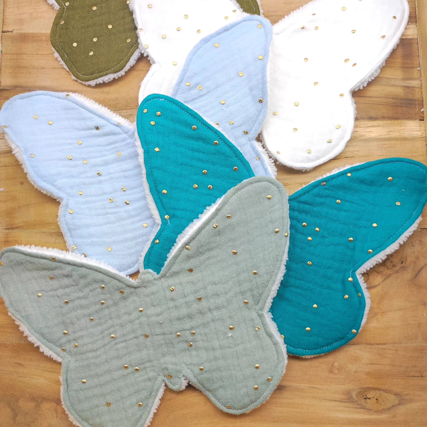 Lot de 5 Lingettes papillon ton bleu-vert