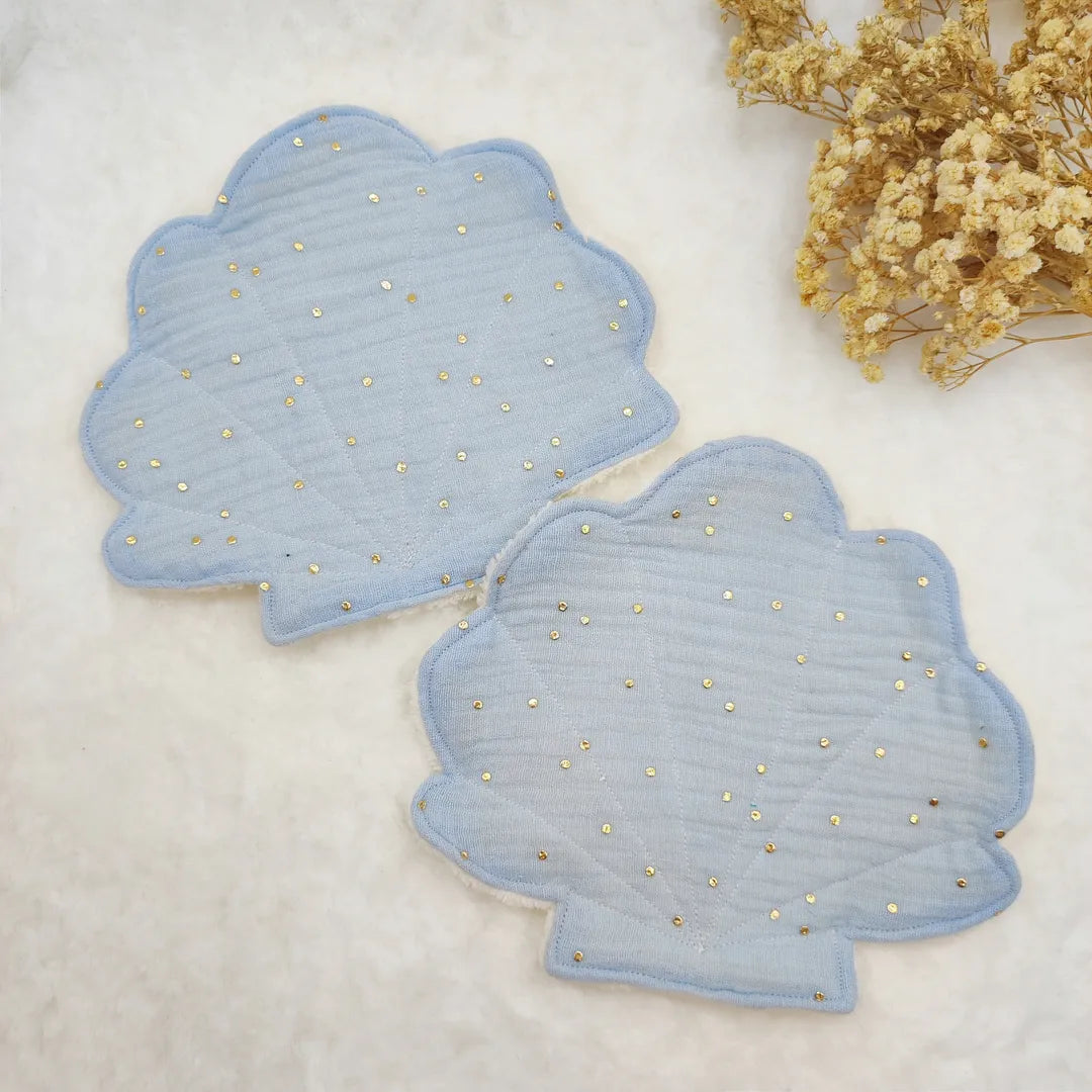 Lot de 2 Lingettes lavables coquillage BLEU PASTEL