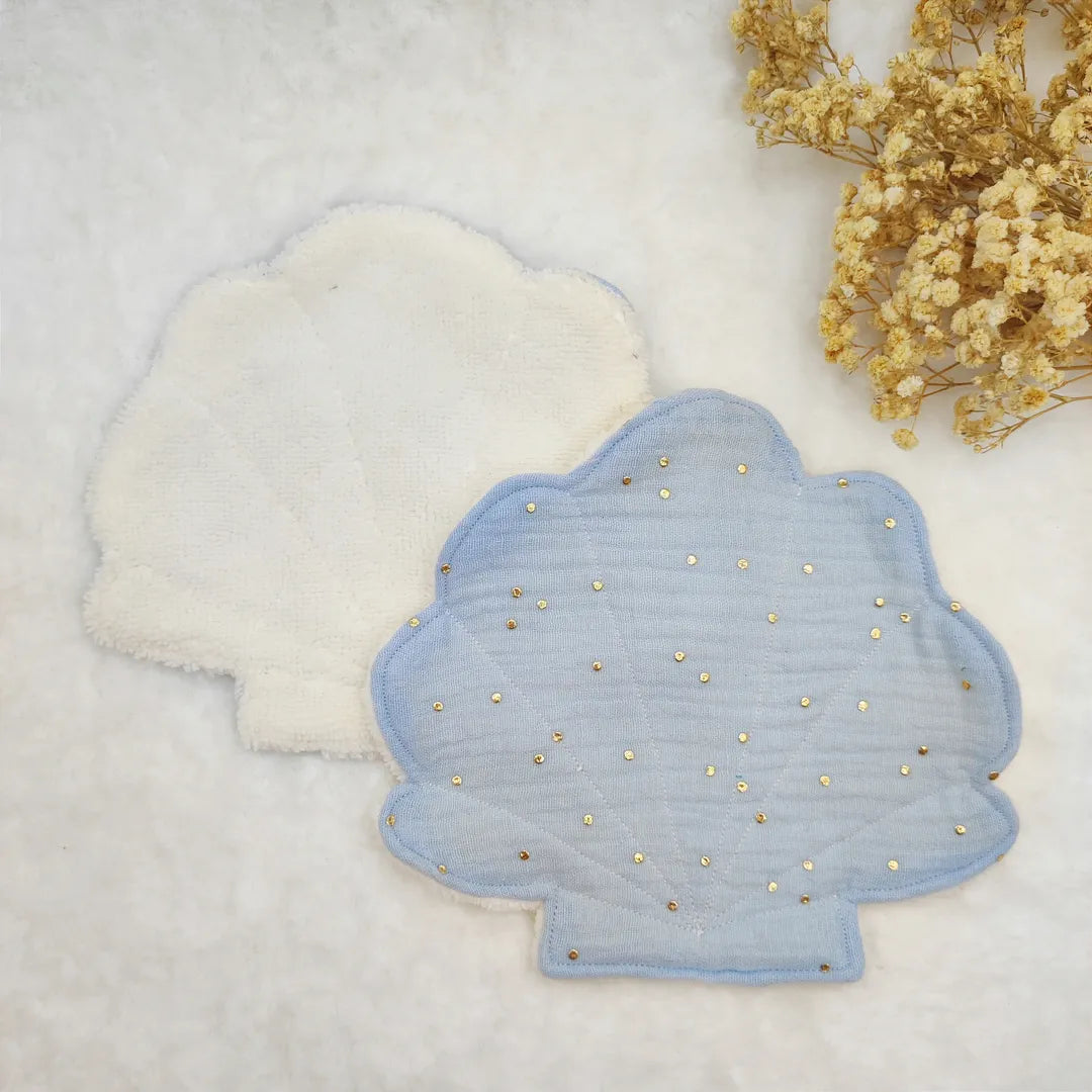 Lot de 2 Lingettes lavables coquillage BLEU PASTEL