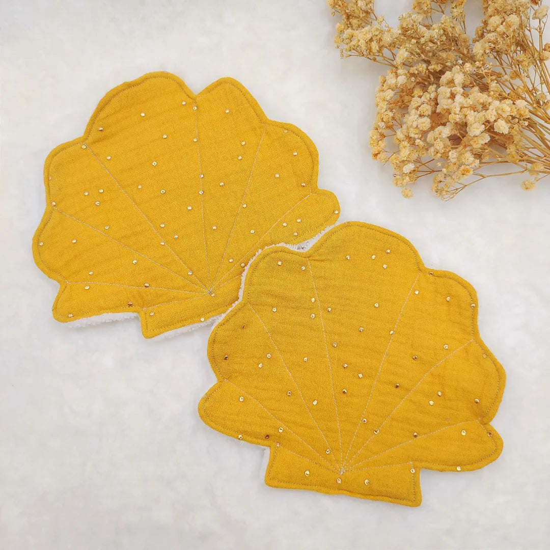 Lot de 2 Lingettes lavables coquillage MOUTARDE