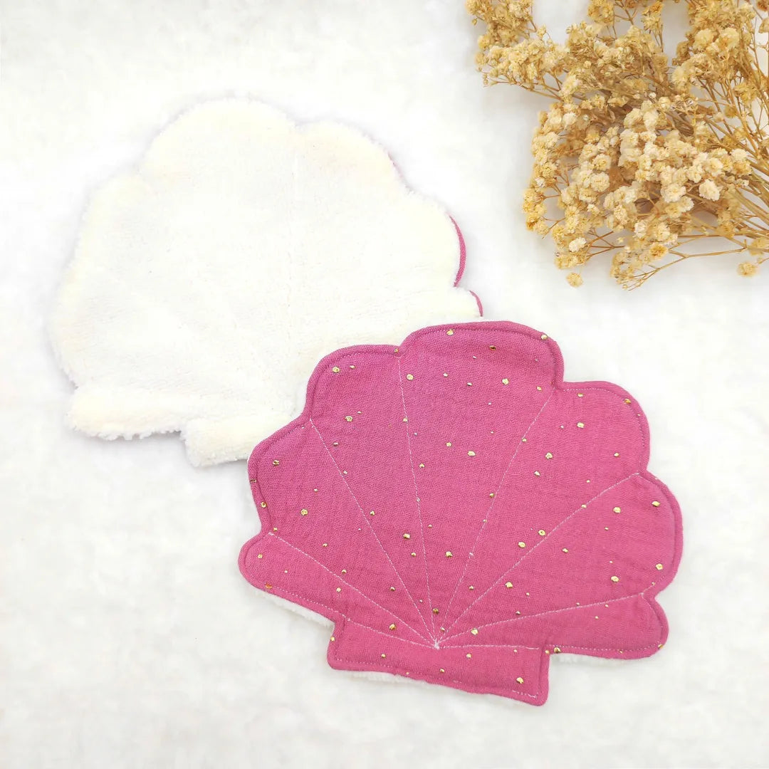 Lot de 2 Lingettes lavables coquillage VIEUX ROSE