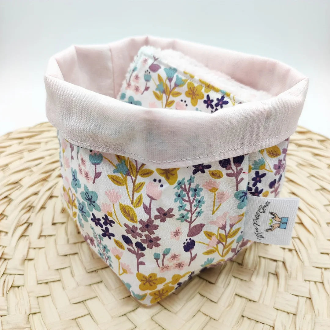 Panier motifs fleurs pour cotons lavables