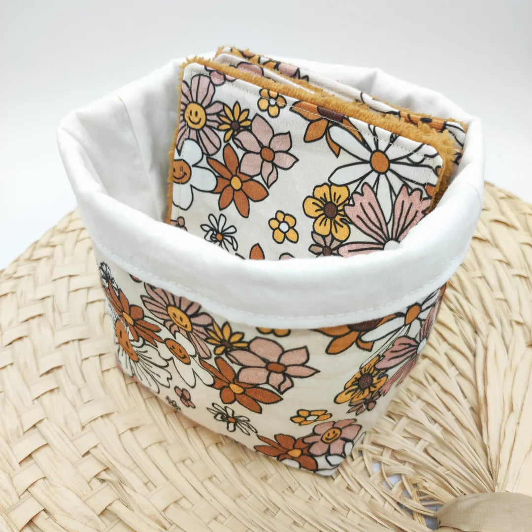 Panier motifs fleurs rétro pour cotons lavables