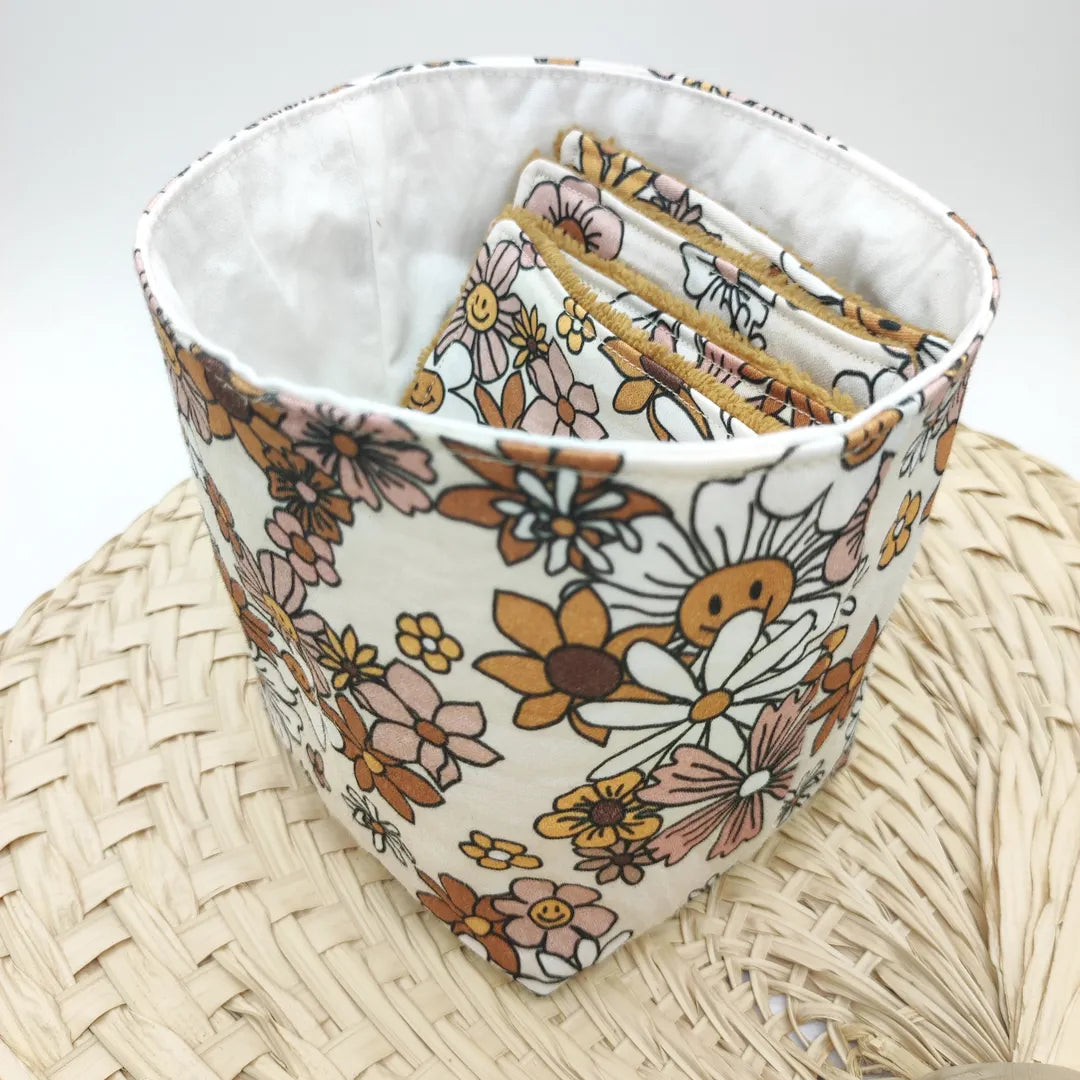 Panier motifs fleurs rétro pour cotons lavables