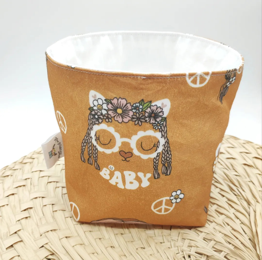 Panier motifs hippie rétro pour cotons lavables