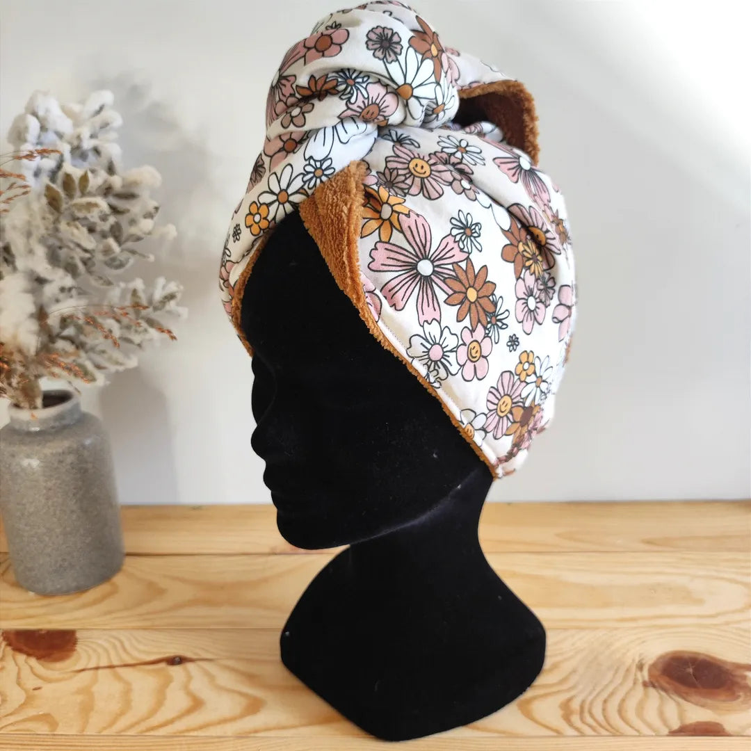Serviette pour cheveux motifs fleurs rétro. mon petit geste