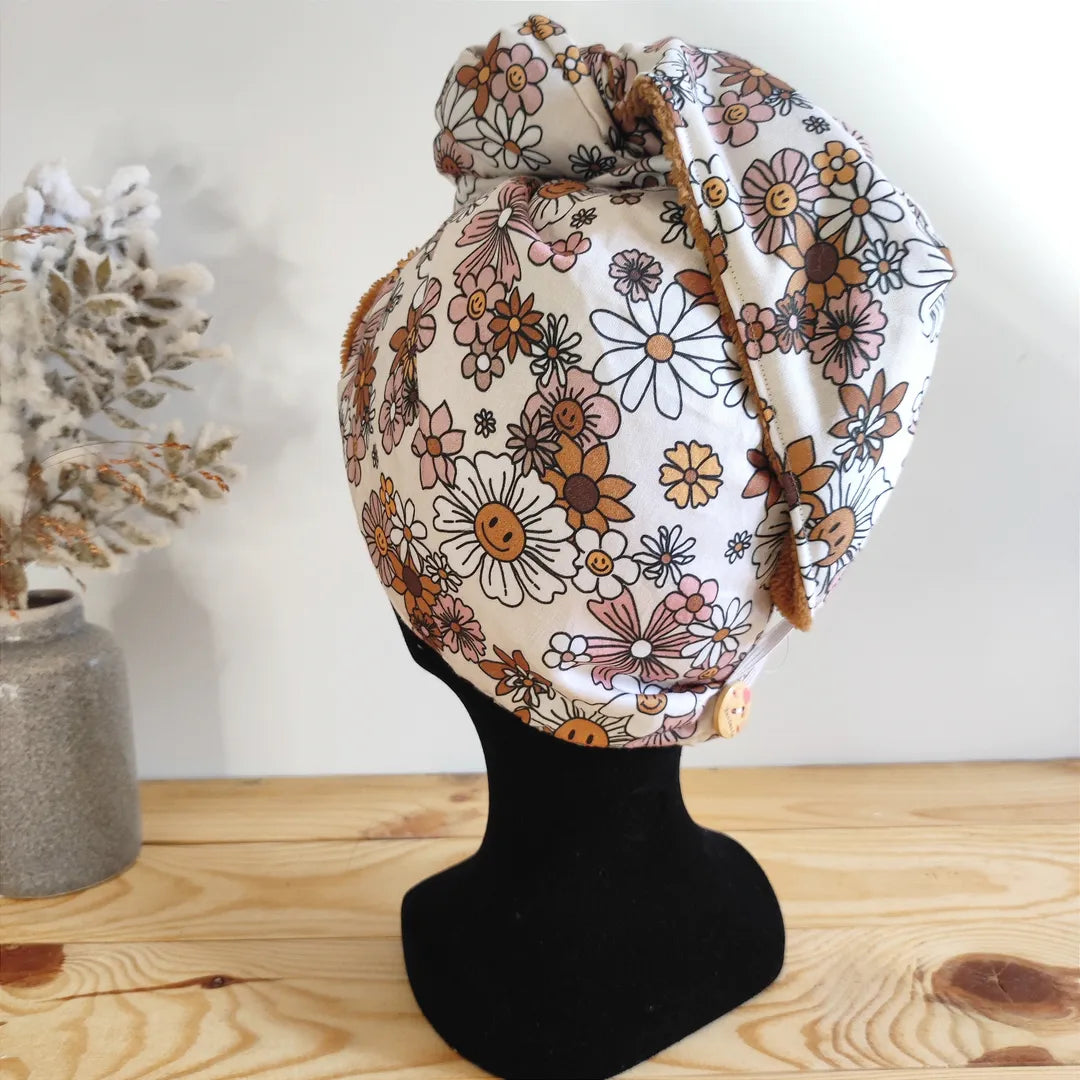 Serviette pour cheveux motifs fleurs rétro