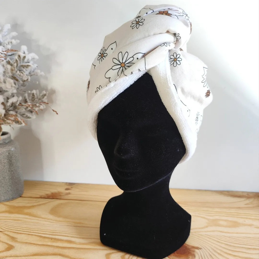 Serviette pour cheveux motifs paix. mon petit geste
