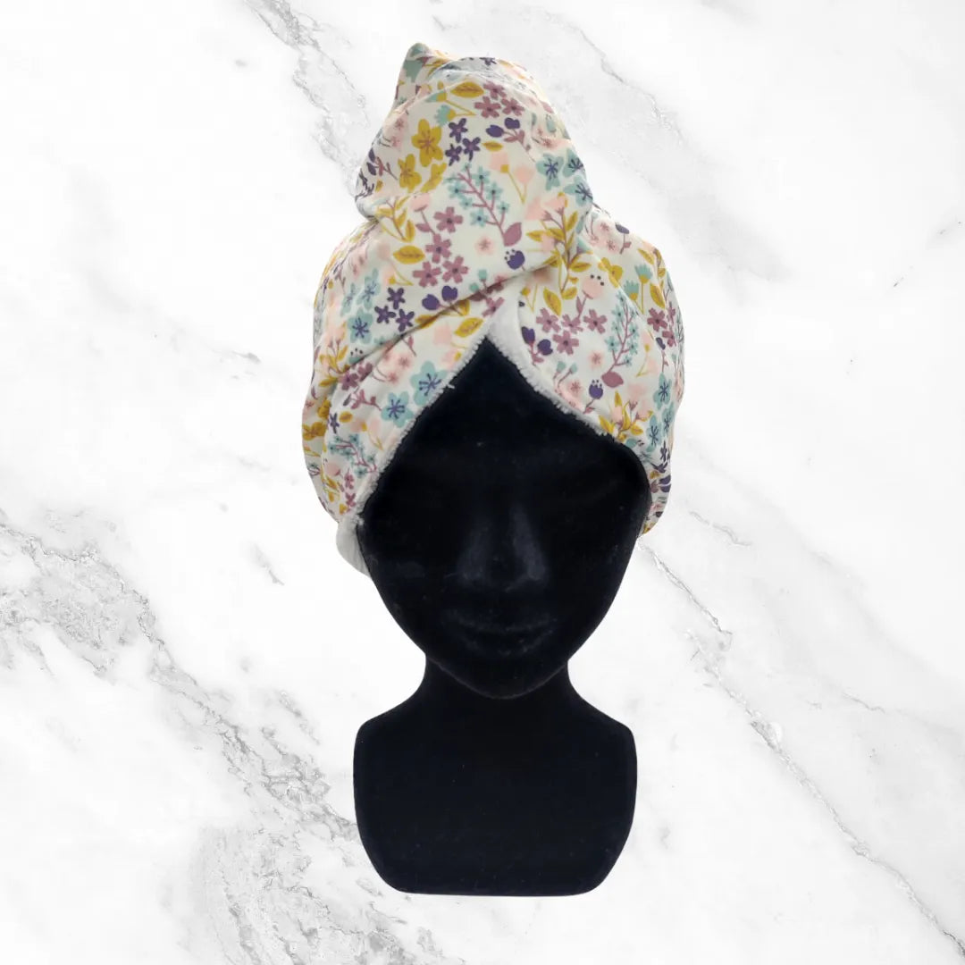 Serviette pour cheveux motifs fleurs. mon petit geste