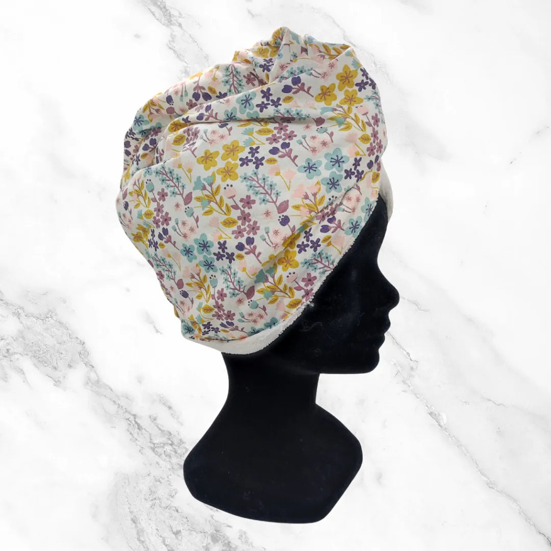 Serviette pour cheveux motifs fleurs