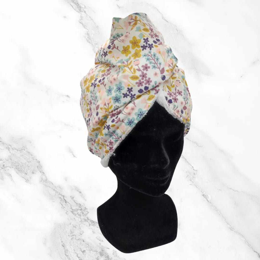 Serviette pour cheveux motifs fleurs
