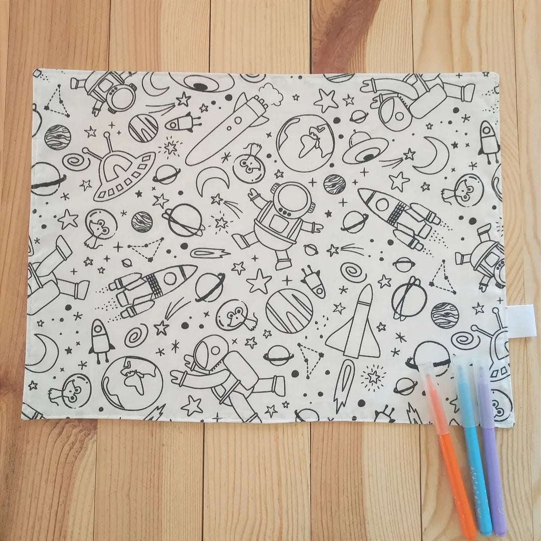 set de table à colorier lavable en tissu modèle espace