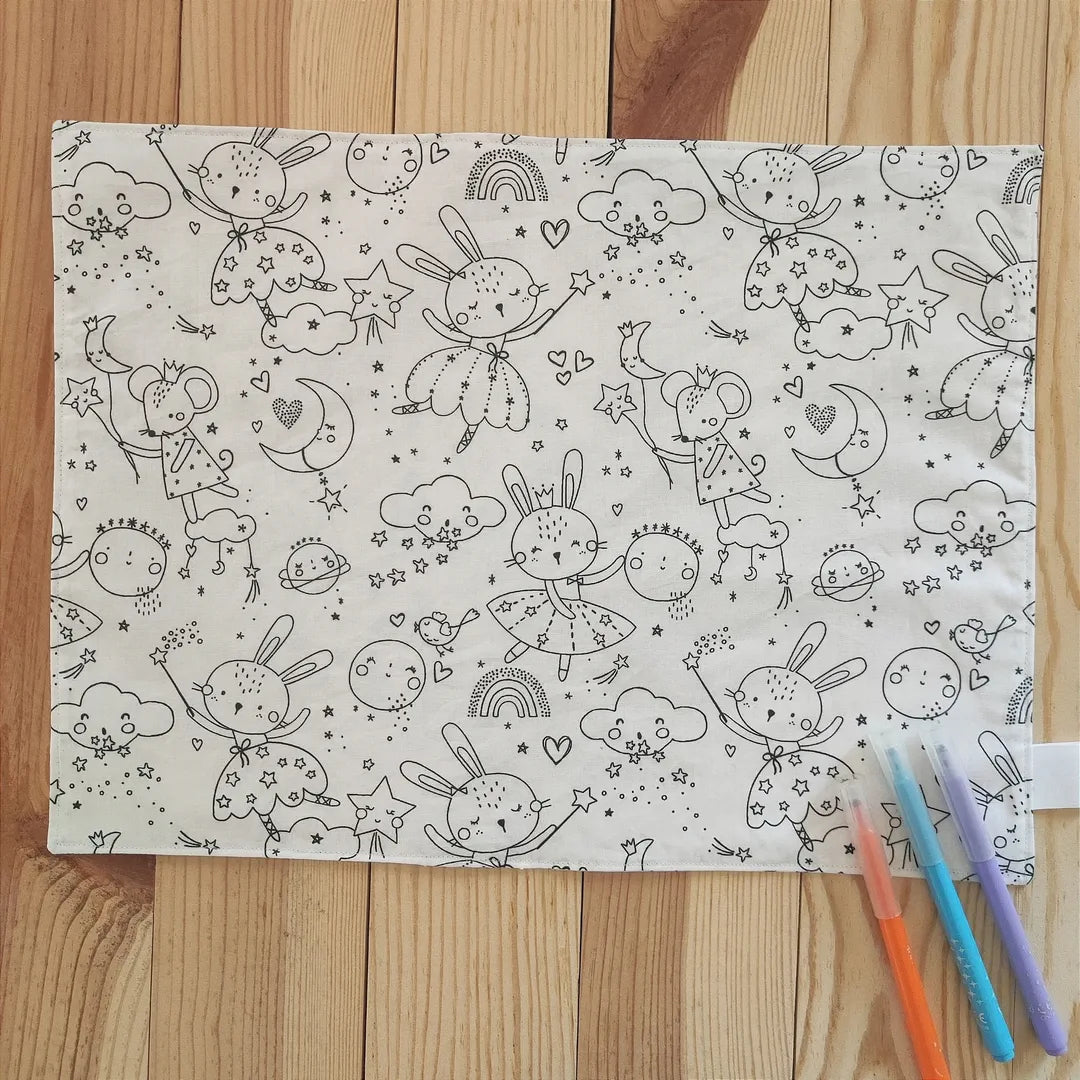 set de table à colorier lavable en tissu modèle princesse