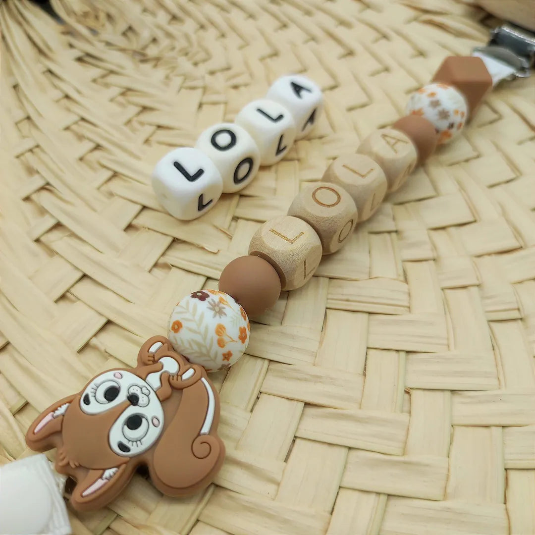 attache tétine prénom personnalisable marron