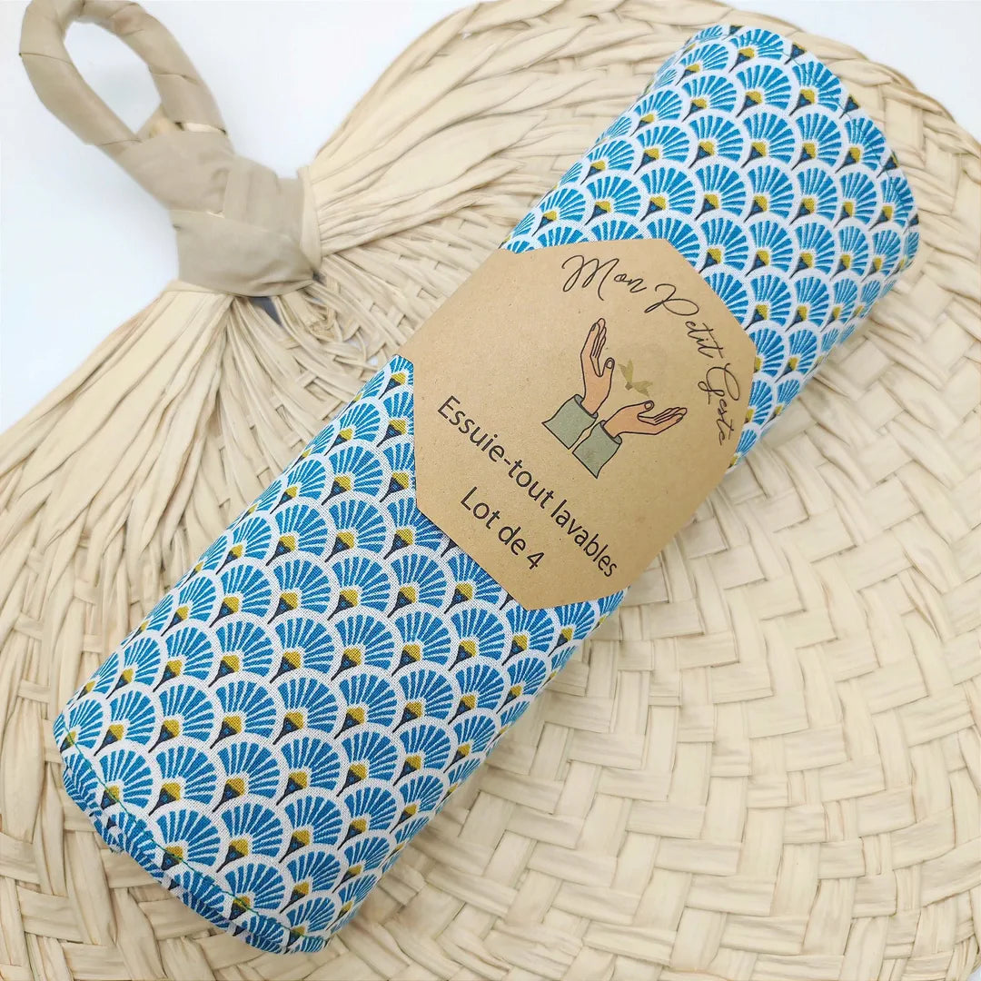 lot de 4 essuie-tout lavables bleu mon petit geste
