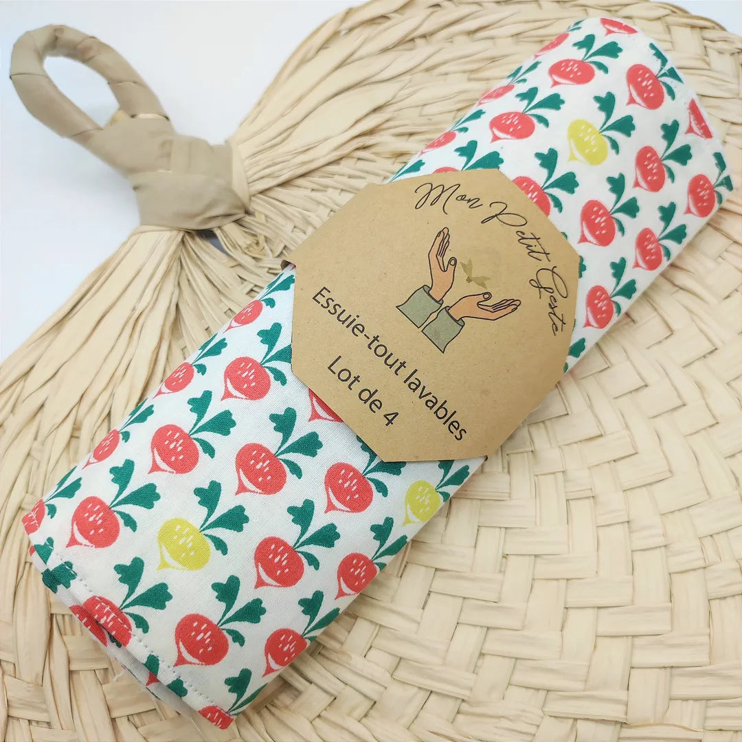 lot de 4 essuie-tout lavables motifs radis