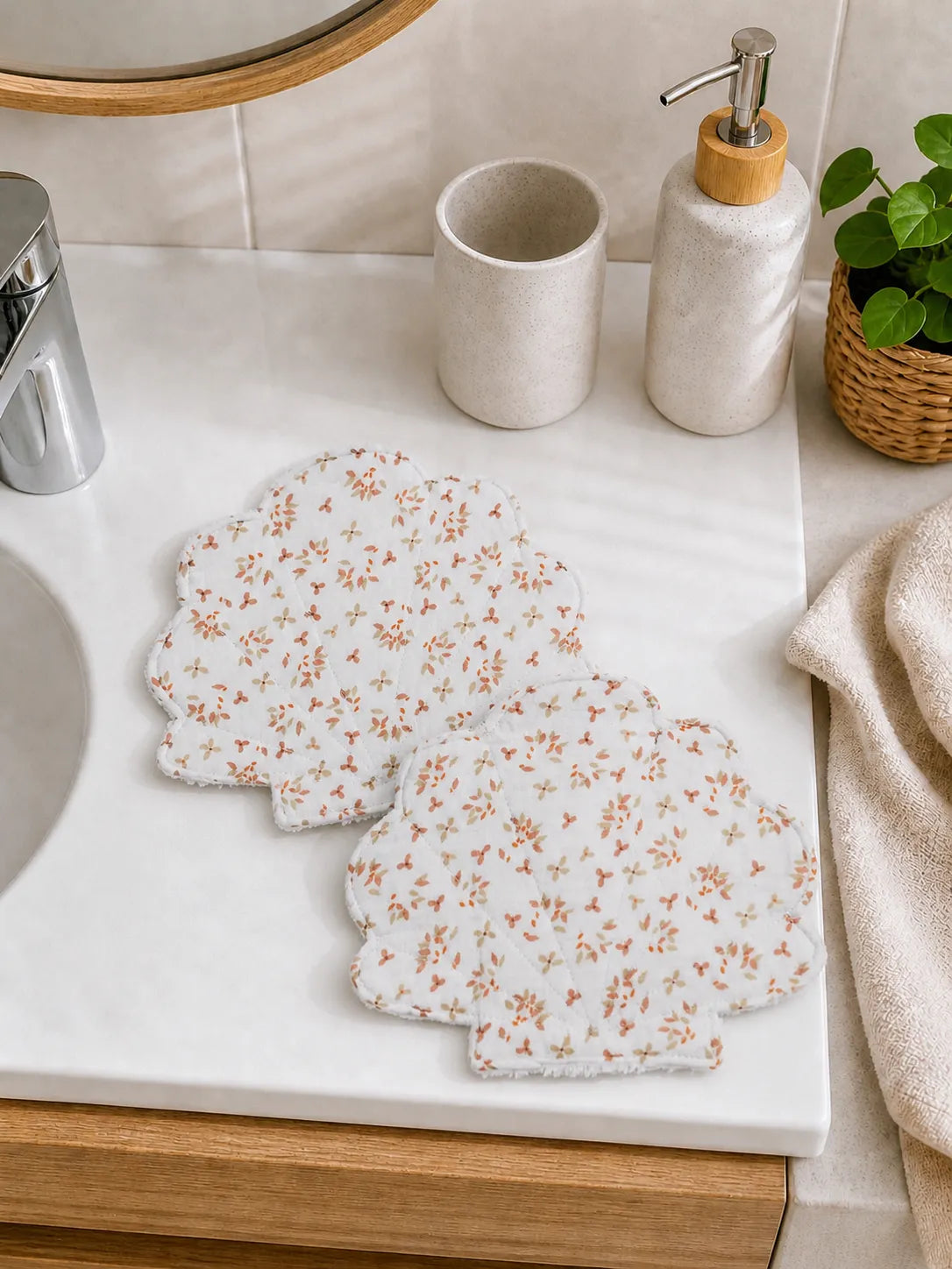 Lot de 2 lingettes lavables coquillage