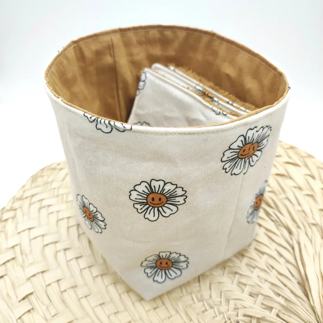 Panier motifs fleurs pour cotons lavables