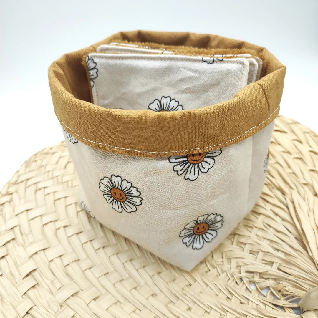Panier motifs fleurs pour cotons lavables