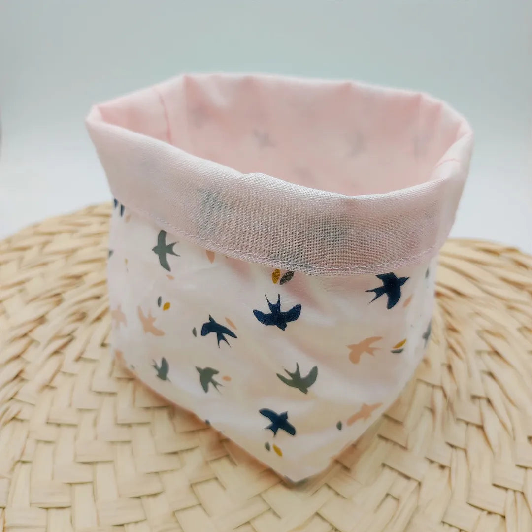 Panier motifs oiseaux pour cotons lavables