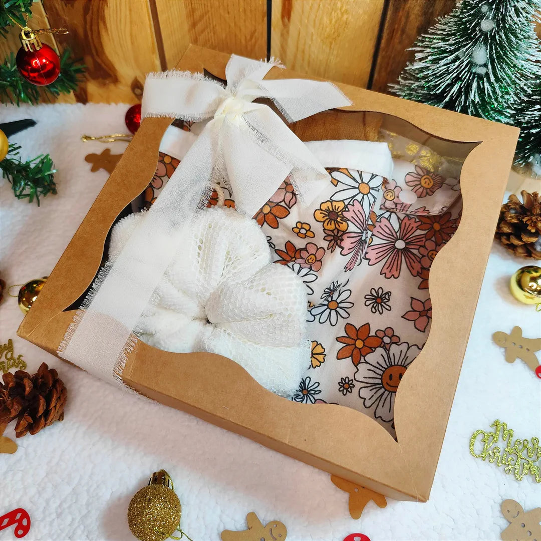 Coffret cadeau salle de bain zéro déchet avec motifs fleurs vintage, fleur de douche lavable, cotons lavables avec panier, étui pour brosse à dents