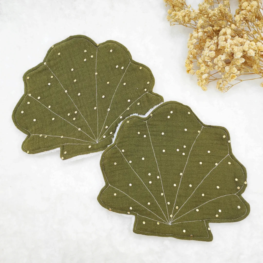 Lot de 2 Lingettes lavables coquillage KAKI