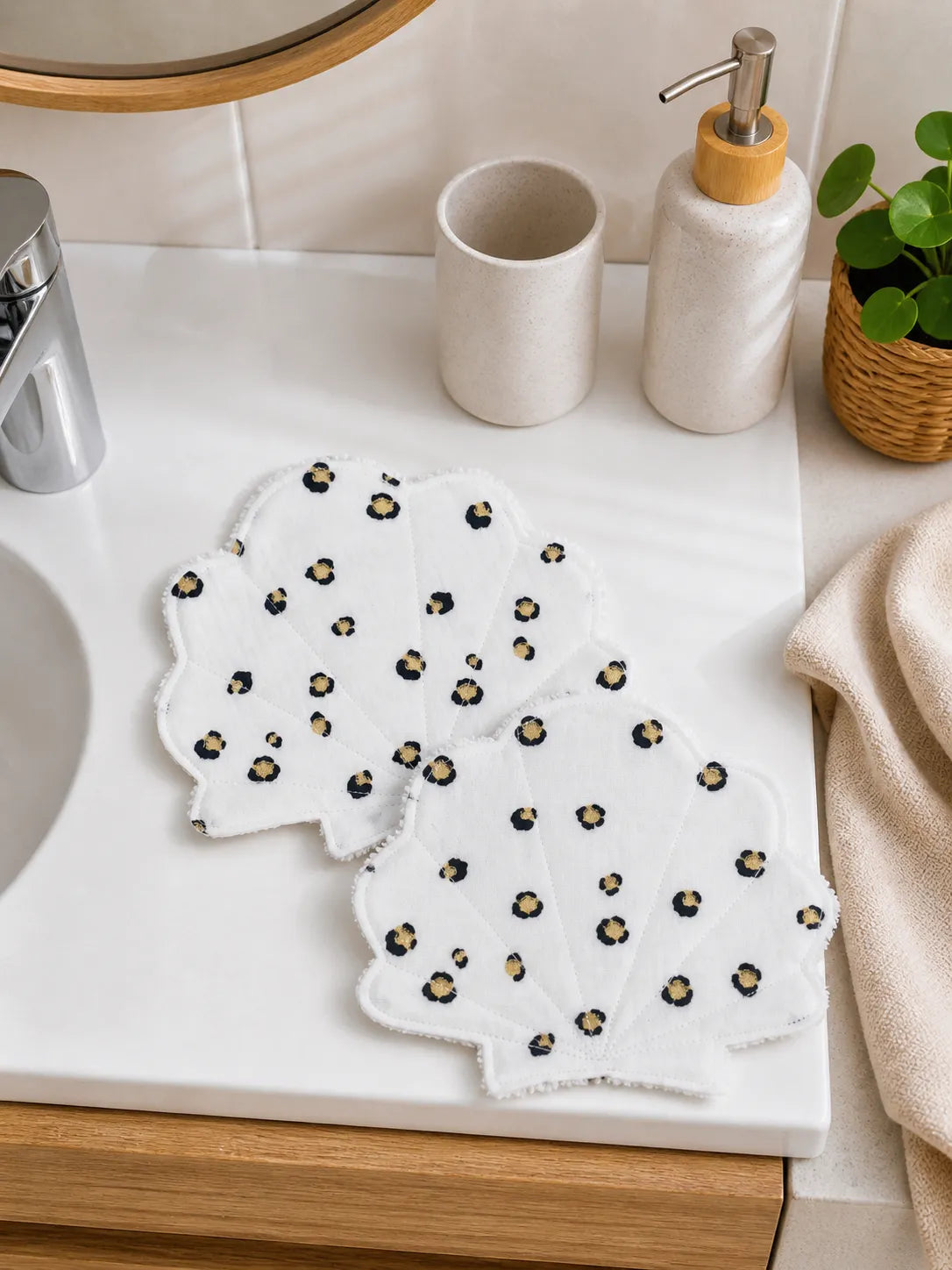 Lot de 2 lingettes lavables coquillage