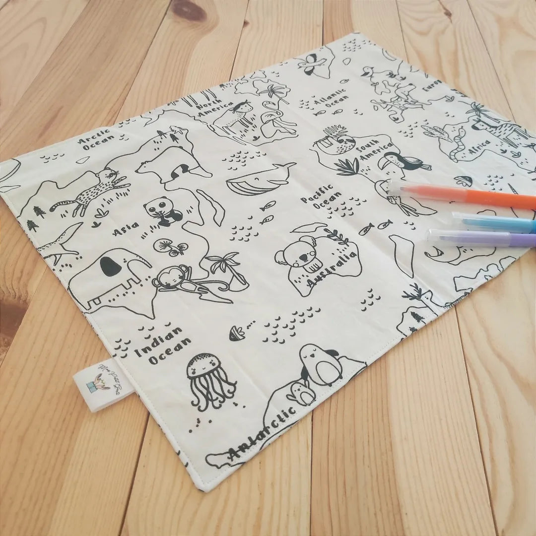 set de table à colorier lavable en tissu modèle animaux 