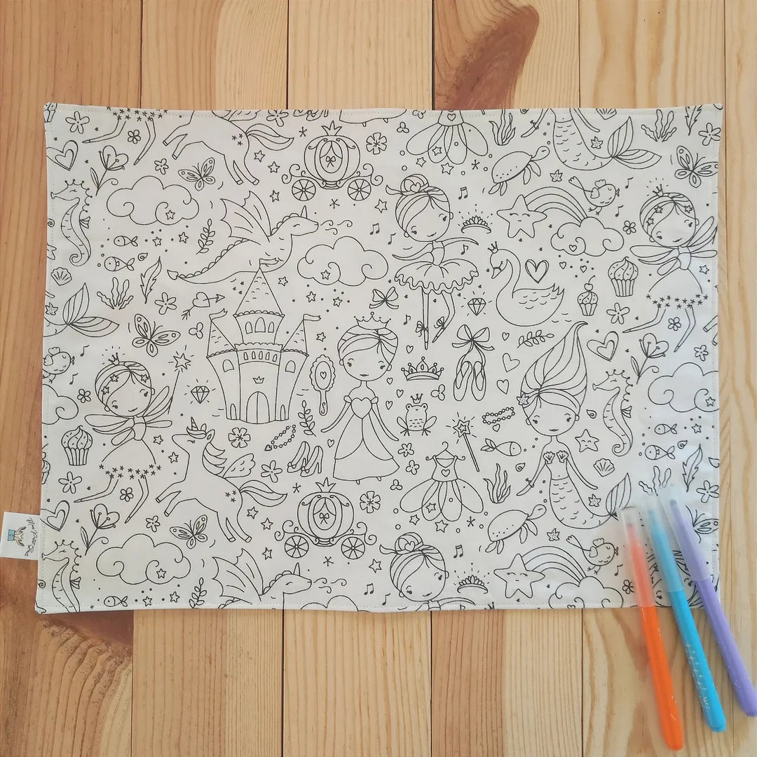 set de table à colorier lavable en tissu pour fille