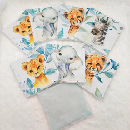 cotons lavables pour bébé bleu motifs animaux de la jungle