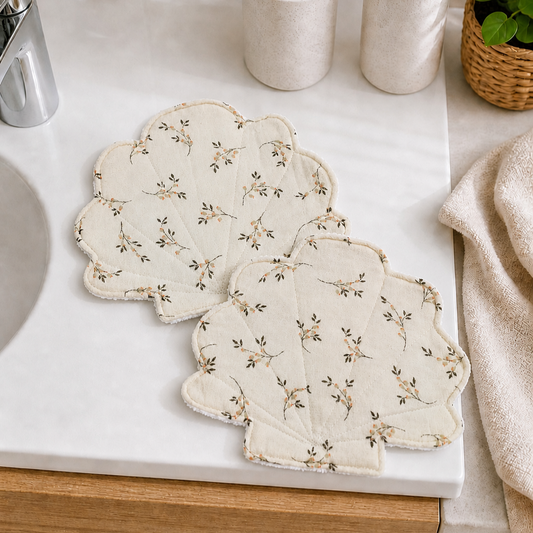 Lot de 2 lingettes lavables coquillage