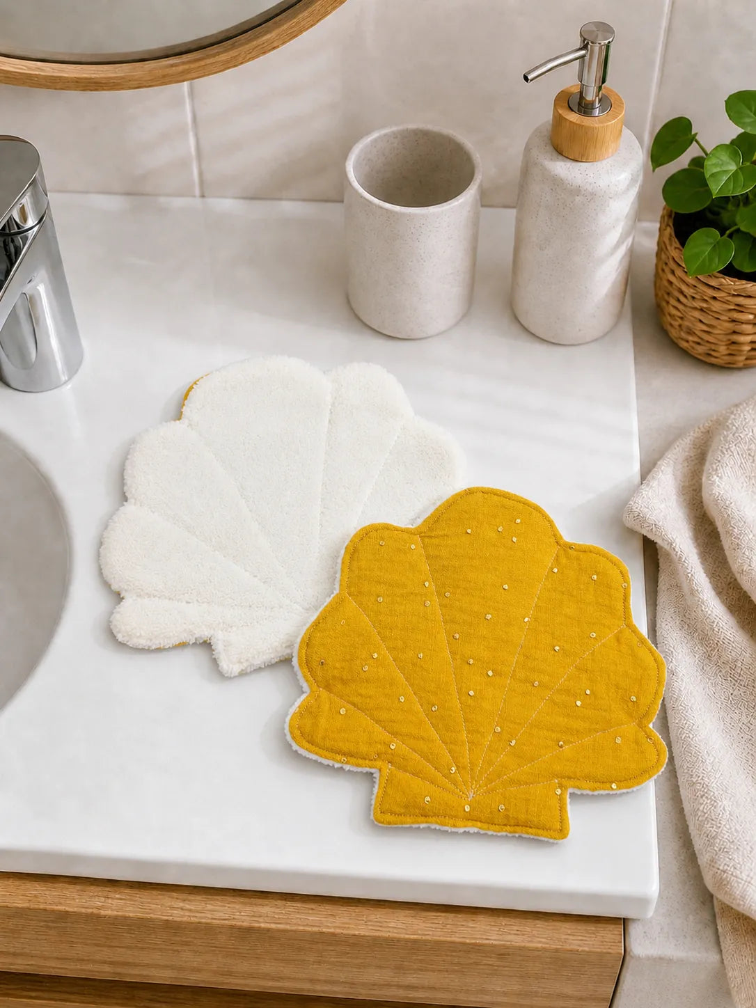 Lot de 2 lingettes lavables coquillage